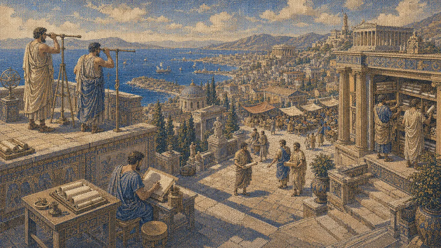 Greek editorial illustration for What an AI Search Visibility Checker Measures