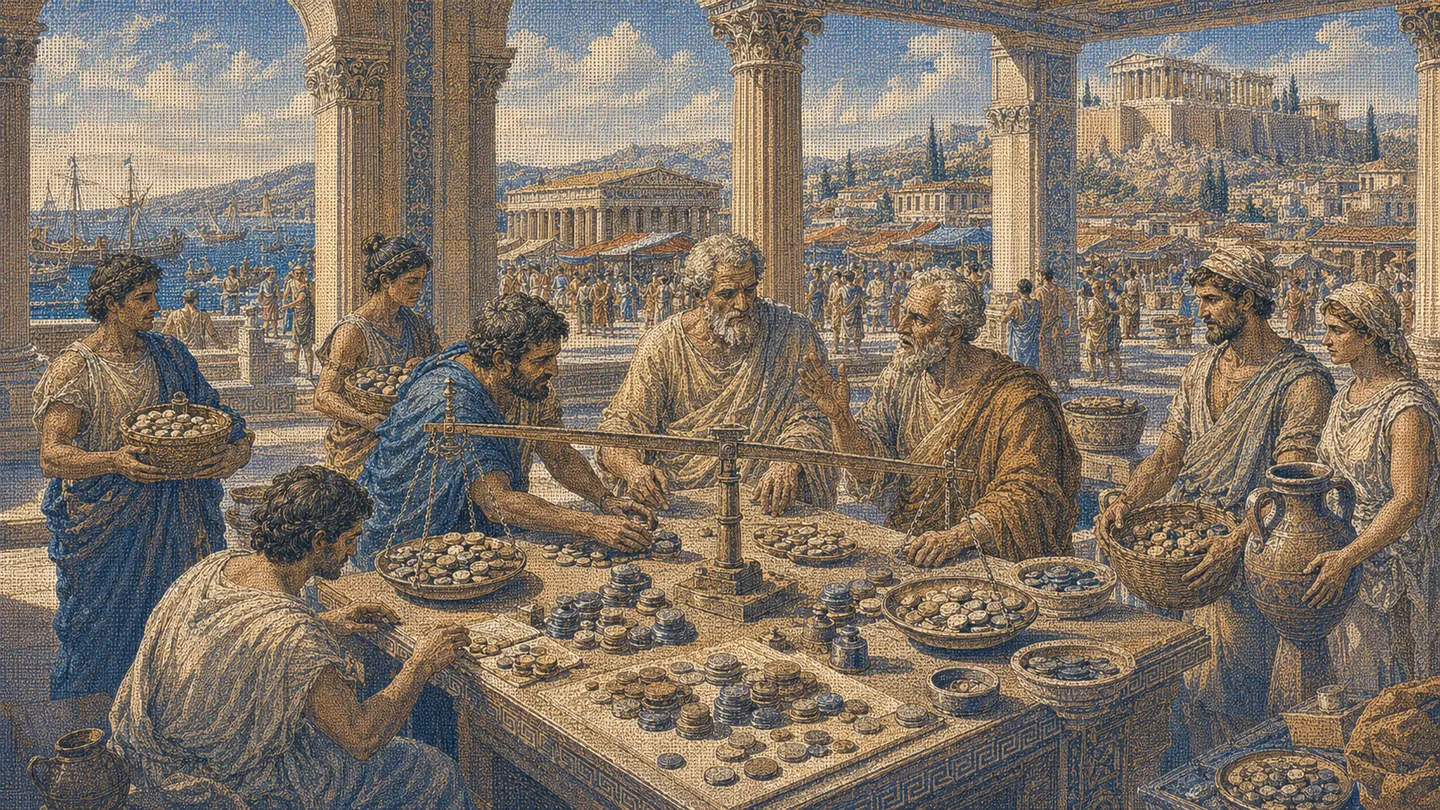 Greek editorial illustration for AI Visibility Score: How to Calculate It