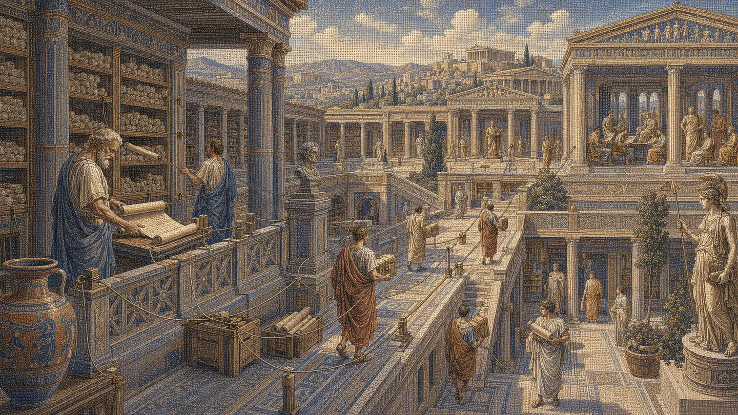 Greek editorial illustration for AI Citation Tracking: Find the Pages Models Rely On