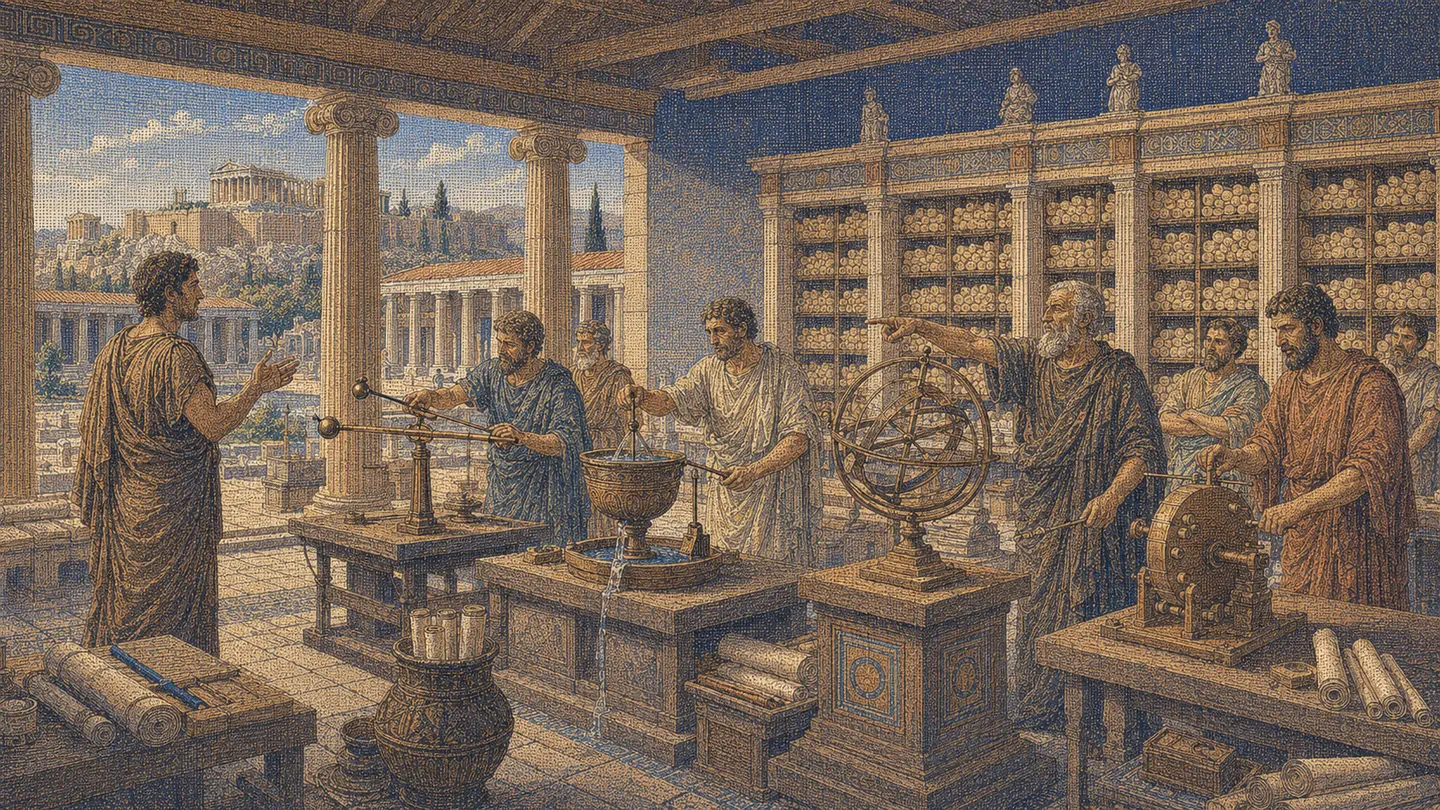 Greek editorial illustration for Answer Engine Optimization Tools: A Practical Comparison