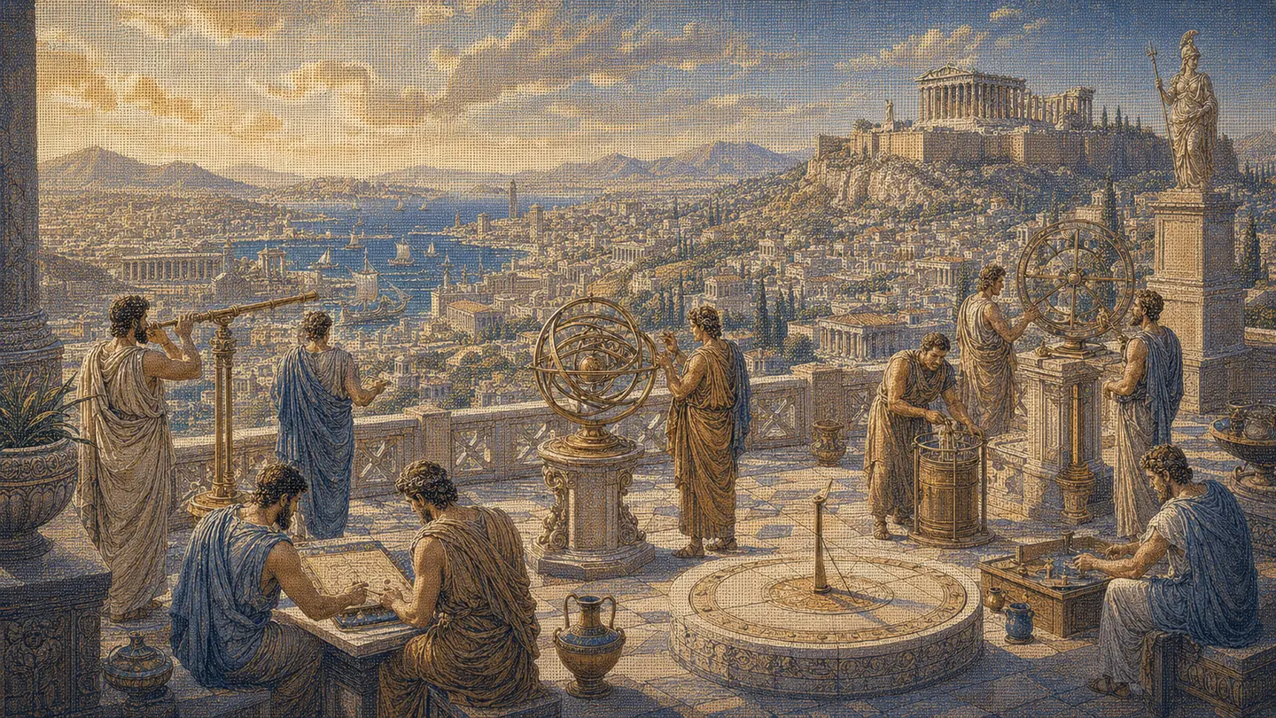 Greek editorial illustration for Best AI Visibility Tools for Brands and Agencies