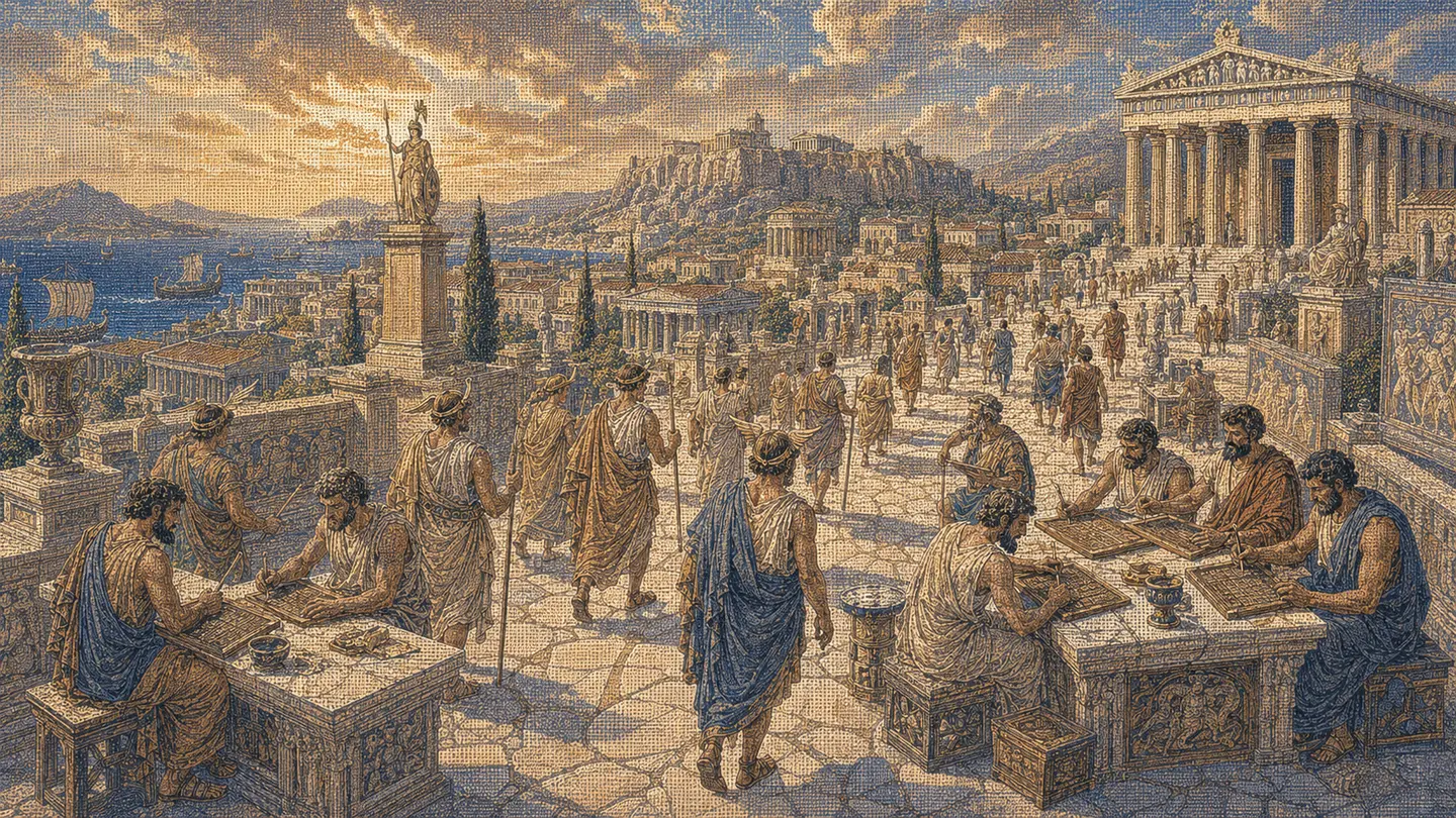 Greek editorial illustration for ChatGPT Referral Analytics: What Your Web Data Can Prove